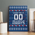 Personalized Newcastle Knights Christmas Canvas Wall Art Australian Rugby Fans - Pixelated Ugly Xmas Pattern Mascot Santa