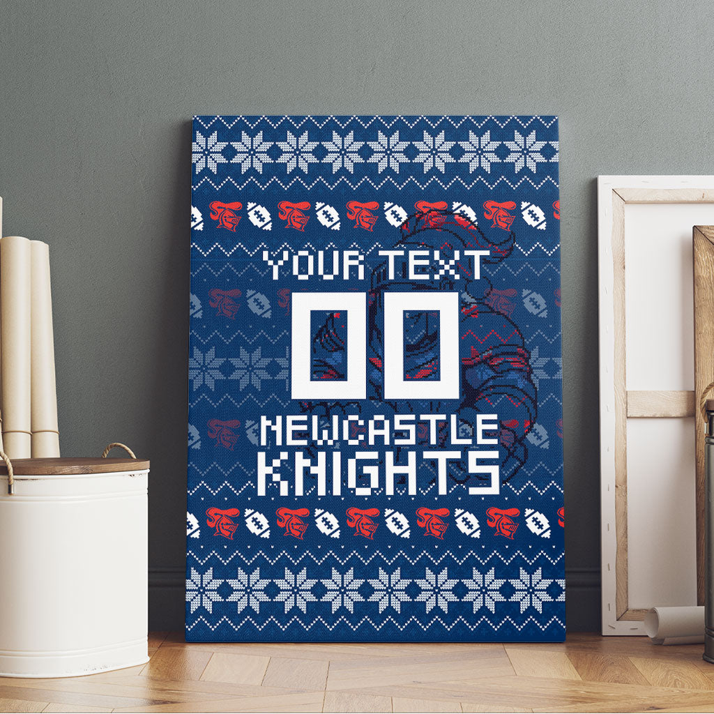 Personalized Newcastle Knights Christmas Canvas Wall Art Australian Rugby Fans - Pixelated Ugly Xmas Pattern Mascot Santa
