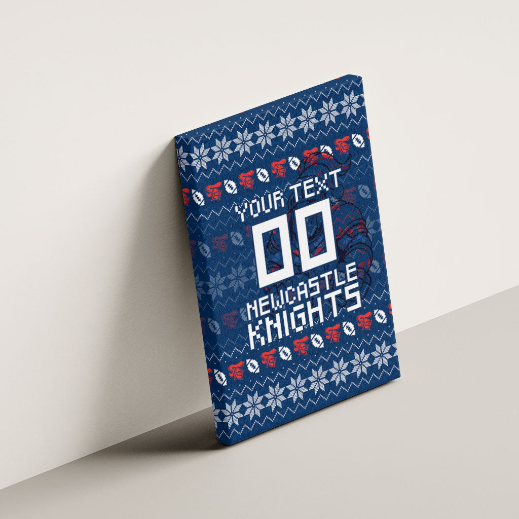 Personalized Newcastle Knights Christmas Canvas Wall Art Australian Rugby Fans - Pixelated Ugly Xmas Pattern Mascot Santa
