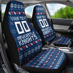 Personalized Newcastle Knights Christmas Car Seat Cover Australian Rugby Fans - Pixelated Ugly Xmas Pattern Mascot Santa