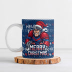 Personalized Newcastle Knights Christmas Ceramic Mug Australian Rugby Fans - Pixelated Ugly Xmas Pattern Mascot Santa