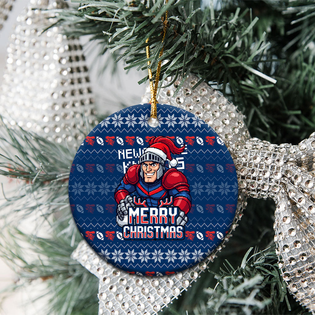 Newcastle Knights Christmas Ceramic Ornament Australian Rugby Fans - Pixelated Ugly Xmas Pattern Mascot Santa