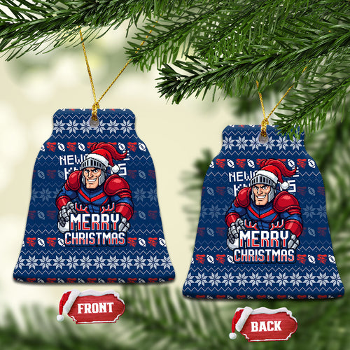 Newcastle Knights Christmas Ceramic Ornament Australian Rugby Fans - Pixelated Ugly Xmas Pattern Mascot Santa