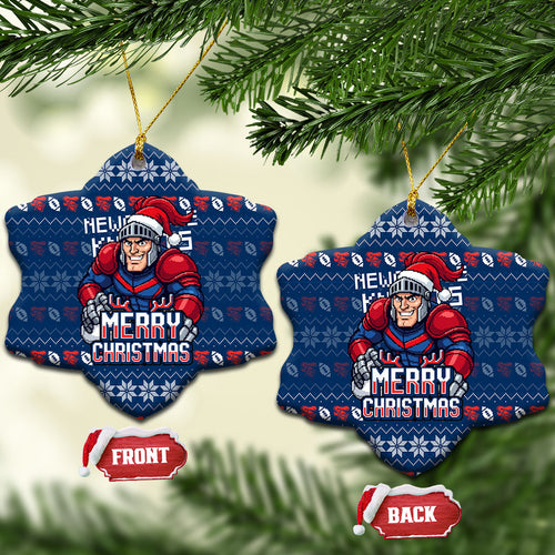 Newcastle Knights Christmas Ceramic Ornament Australian Rugby Fans - Pixelated Ugly Xmas Pattern Mascot Santa
