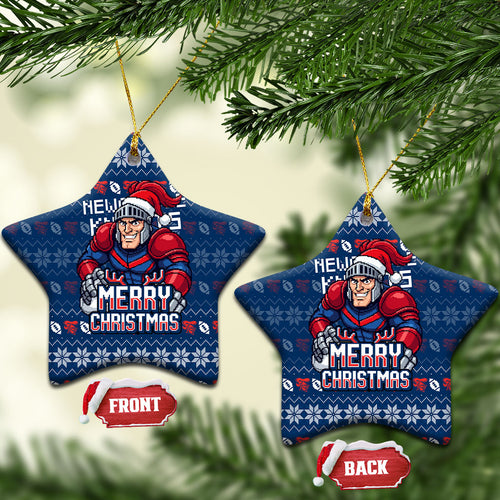 Newcastle Knights Christmas Ceramic Ornament Australian Rugby Fans - Pixelated Ugly Xmas Pattern Mascot Santa