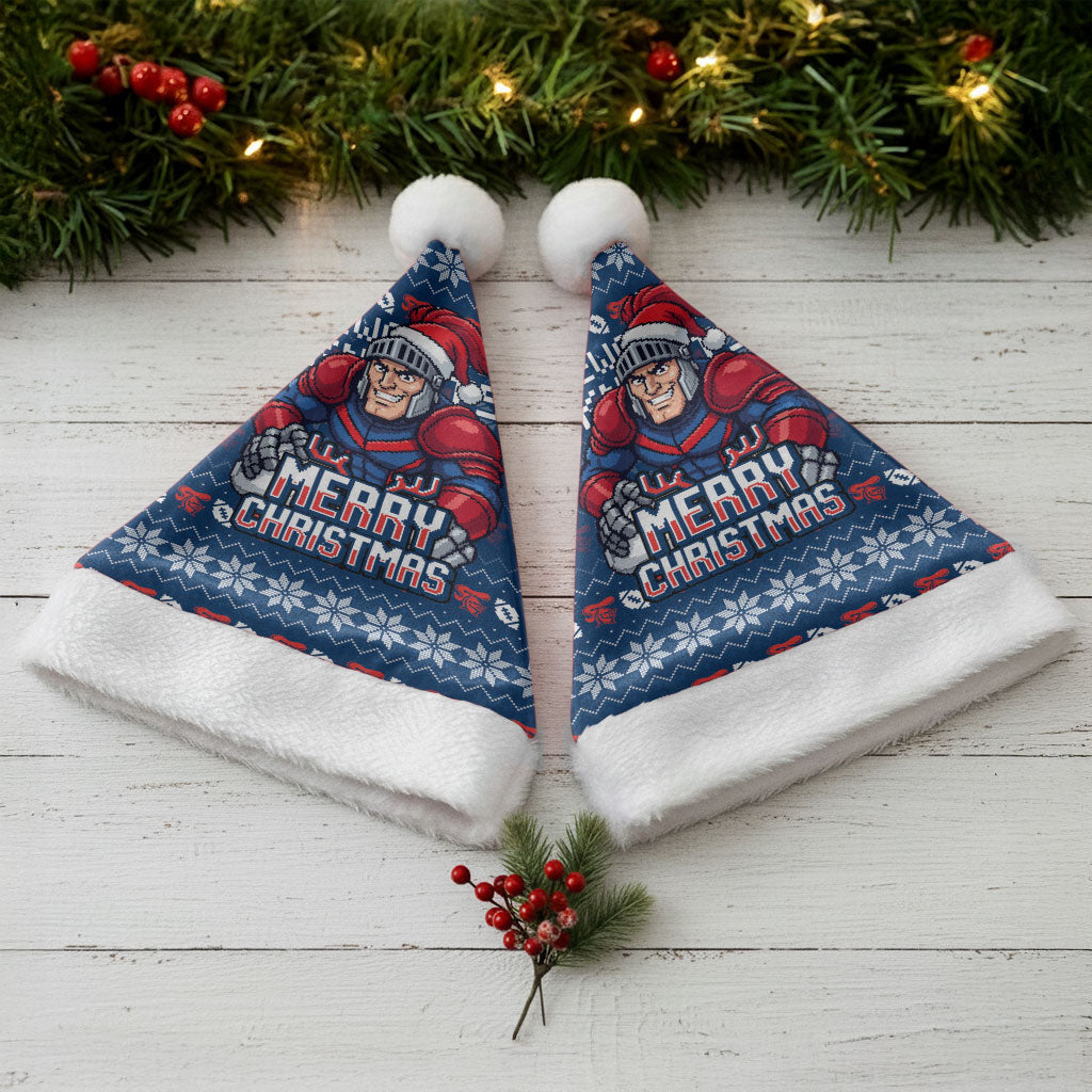 Newcastle Knights Christmas Santa Hat Australian Rugby Fans - Pixelated Ugly Xmas Pattern Mascot Santa