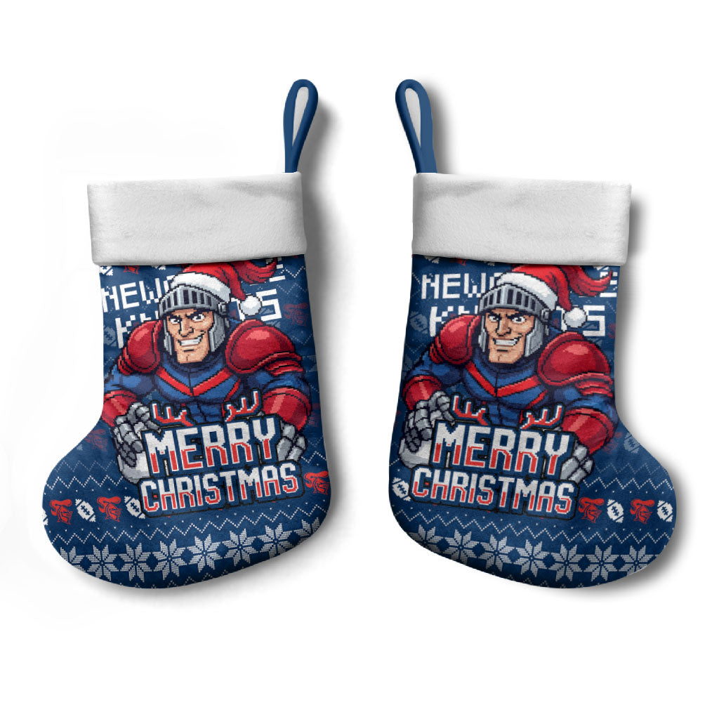 Newcastle Knights Christmas Stocking Australian Rugby Fans - Pixelated Ugly Xmas Pattern Mascot Santa