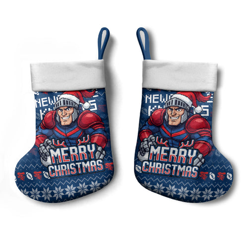 Newcastle Knights Christmas Stocking Australian Rugby Fans - Pixelated Ugly Xmas Pattern Mascot Santa
