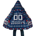Personalized Newcastle Knights Christmas Cloak Australian Rugby Fans - Pixelated Ugly Xmas Pattern Mascot Santa