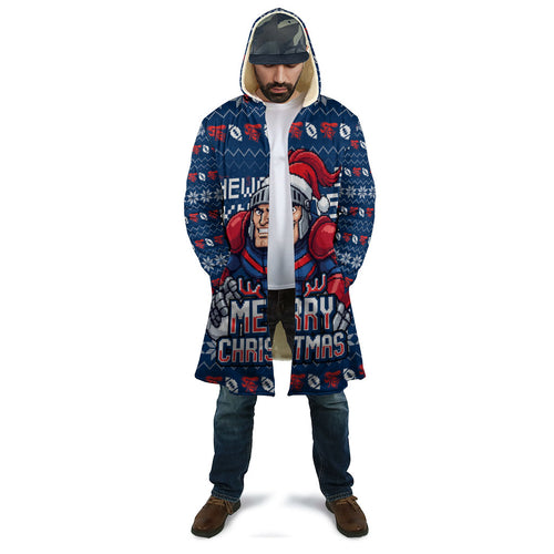 Personalized Newcastle Knights Christmas Cloak Australian Rugby Fans - Pixelated Ugly Xmas Pattern Mascot Santa