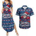 Personalized Newcastle Knights Christmas Couples Matching Summer Maxi Dress and Hawaiian Shirt Australian Rugby Fans - Pixelated Ugly Xmas Pattern Mascot Santa