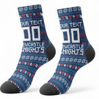 Personalized Newcastle Knights Christmas Crew Socks Australian Rugby Fans - Pixelated Ugly Xmas Pattern Mascot Santa