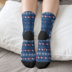 Personalized Newcastle Knights Christmas Crew Socks Australian Rugby Fans - Pixelated Ugly Xmas Pattern Mascot Santa