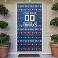 Personalized Newcastle Knights Christmas Door Cover Australian Rugby Fans - Pixelated Ugly Xmas Pattern Mascot Santa