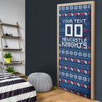 Personalized Newcastle Knights Christmas Door Cover Australian Rugby Fans - Pixelated Ugly Xmas Pattern Mascot Santa