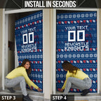 Personalized Newcastle Knights Christmas Door Cover Australian Rugby Fans - Pixelated Ugly Xmas Pattern Mascot Santa