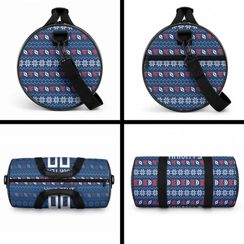 Personalized Newcastle Knights Christmas Duffle Bag Australian Rugby Fans - Pixelated Ugly Xmas Pattern Mascot Santa