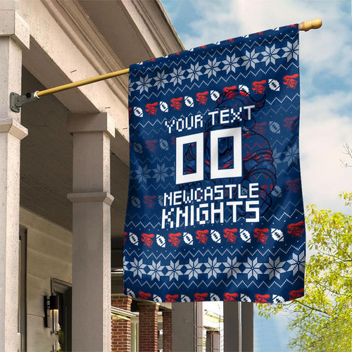 Personalized Newcastle Knights Christmas Garden Flag Australian Rugby Fans - Pixelated Ugly Xmas Pattern Mascot Santa