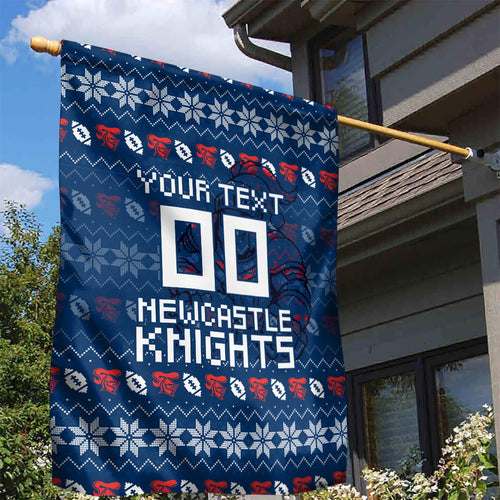 Personalized Newcastle Knights Christmas Garden Flag Australian Rugby Fans - Pixelated Ugly Xmas Pattern Mascot Santa