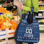 Personalized Newcastle Knights Christmas Grocery Bag Australian Rugby Fans - Pixelated Ugly Xmas Pattern Mascot Santa