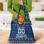 Personalized Newcastle Knights Christmas Grocery Bag Australian Rugby Fans - Pixelated Ugly Xmas Pattern Mascot Santa
