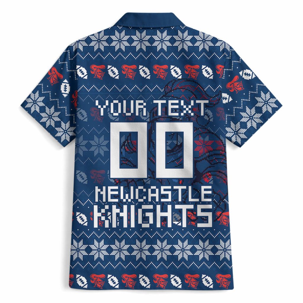 Personalized Newcastle Knights Christmas Hawaiian Shirt Australian Rugby Fans - Pixelated Ugly Xmas Pattern Mascot Santa