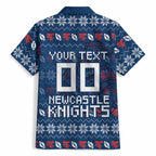 Personalized Newcastle Knights Christmas Hawaiian Shirt Australian Rugby Fans - Pixelated Ugly Xmas Pattern Mascot Santa