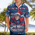 Personalized Newcastle Knights Christmas Hawaiian Shirt Australian Rugby Fans - Pixelated Ugly Xmas Pattern Mascot Santa