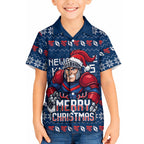 Personalized Newcastle Knights Christmas Hawaiian Shirt Australian Rugby Fans - Pixelated Ugly Xmas Pattern Mascot Santa