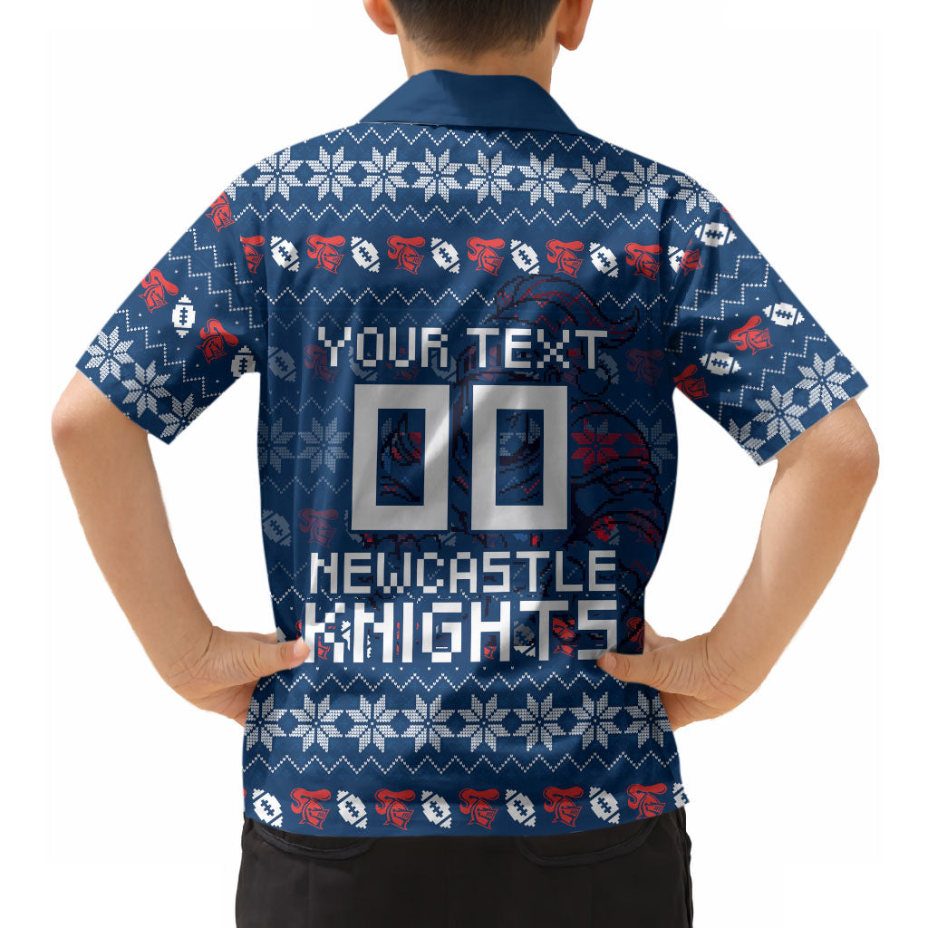Personalized Newcastle Knights Christmas Hawaiian Shirt Australian Rugby Fans - Pixelated Ugly Xmas Pattern Mascot Santa