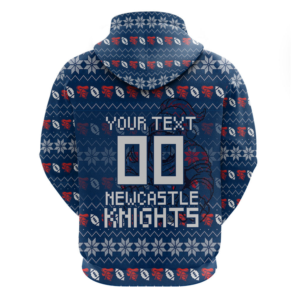 Personalized Newcastle Knights Christmas Hoodie Australian Rugby Fans - Pixelated Ugly Xmas Pattern Mascot Santa