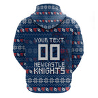 Personalized Newcastle Knights Christmas Hoodie Australian Rugby Fans - Pixelated Ugly Xmas Pattern Mascot Santa