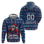 Personalized Newcastle Knights Christmas Hoodie Australian Rugby Fans - Pixelated Ugly Xmas Pattern Mascot Santa