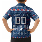 Personalized Newcastle Knights Christmas Kid Hawaiian Shirt Australian Rugby Fans - Pixelated Ugly Xmas Pattern Mascot Santa