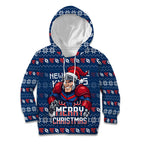 Personalized Newcastle Knights Christmas Kid Hoodie Australian Rugby Fans - Pixelated Ugly Xmas Pattern Mascot Santa