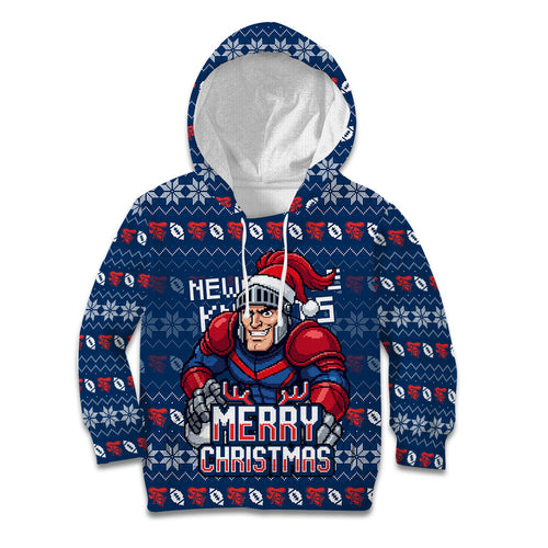 Personalized Newcastle Knights Christmas Kid Hoodie Australian Rugby Fans - Pixelated Ugly Xmas Pattern Mascot Santa