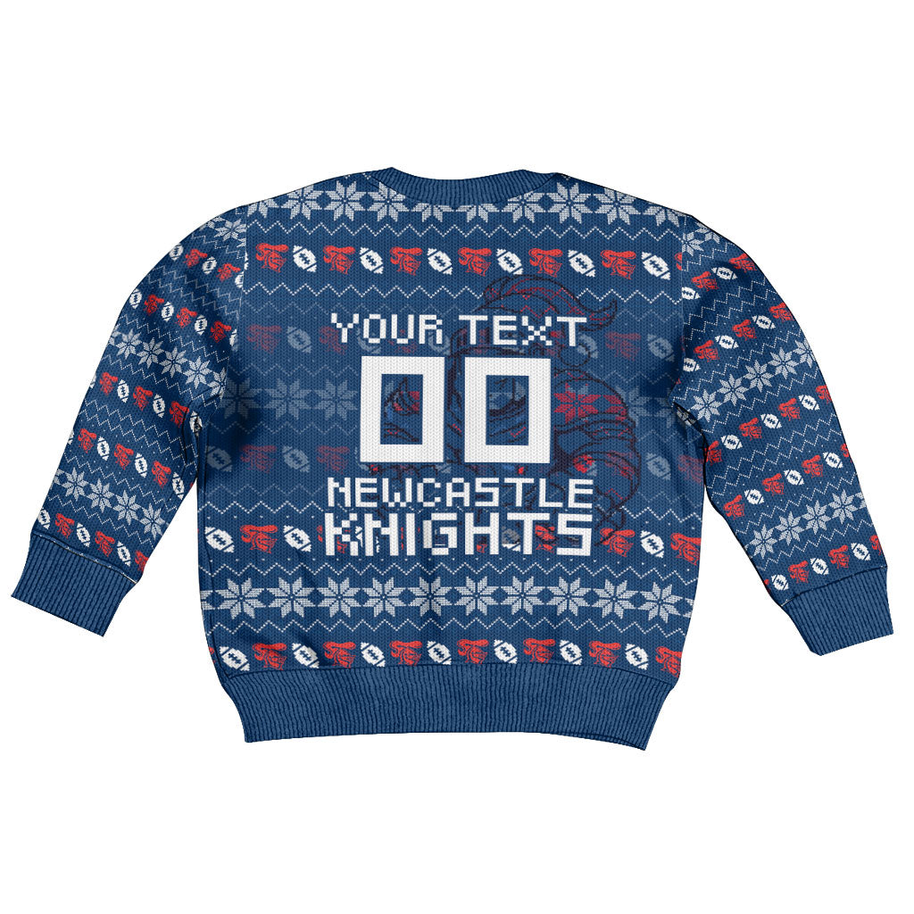 Personalized Newcastle Knights Christmas Kid Ugly Christmas Sweater Australian Rugby Fans - Pixelated Ugly Xmas Pattern Mascot Santa