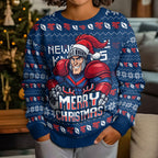 Personalized Newcastle Knights Christmas Kid Ugly Christmas Sweater Australian Rugby Fans - Pixelated Ugly Xmas Pattern Mascot Santa