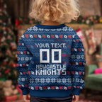 Personalized Newcastle Knights Christmas Kid Ugly Christmas Sweater Australian Rugby Fans - Pixelated Ugly Xmas Pattern Mascot Santa