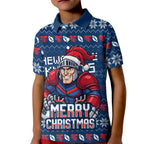 Personalized Newcastle Knights Christmas Kid Polo Shirt Australian Rugby Fans - Pixelated Ugly Xmas Pattern Mascot Santa