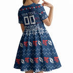 Personalized Newcastle Knights Christmas Kid Short Sleeve Dress Australian Rugby Fans - Pixelated Ugly Xmas Pattern Mascot Santa