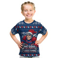 Personalized Newcastle Knights Christmas Kid T Shirt Australian Rugby Fans - Pixelated Ugly Xmas Pattern Mascot Santa