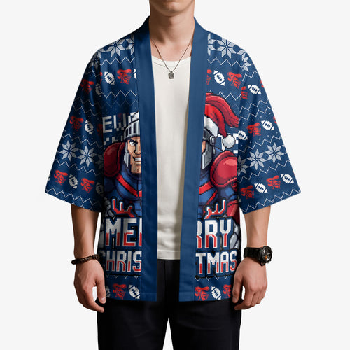 Personalized Newcastle Knights Christmas Kimono Australian Rugby Fans - Pixelated Ugly Xmas Pattern Mascot Santa
