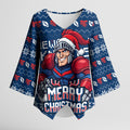 Personalized Newcastle Knights Christmas Kimono Sleeve Blouse Australian Rugby Fans - Pixelated Ugly Xmas Pattern Mascot Santa