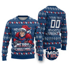 Personalized Newcastle Knights Christmas Ugly Christmas Sweater Australian Rugby Fans - Pixelated Ugly Xmas Pattern Mascot Santa