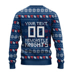 Personalized Newcastle Knights Christmas Ugly Christmas Sweater Australian Rugby Fans - Pixelated Ugly Xmas Pattern Mascot Santa