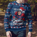 Personalized Newcastle Knights Christmas Ugly Christmas Sweater Australian Rugby Fans - Pixelated Ugly Xmas Pattern Mascot Santa