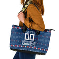 Personalized Newcastle Knights Christmas Leather Tote Bag Australian Rugby Fans - Pixelated Ugly Xmas Pattern Mascot Santa