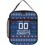 Personalized Newcastle Knights Christmas Lunch Bag Australian Rugby Fans - Pixelated Ugly Xmas Pattern Mascot Santa
