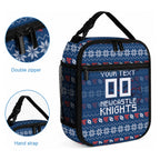 Personalized Newcastle Knights Christmas Lunch Bag Australian Rugby Fans - Pixelated Ugly Xmas Pattern Mascot Santa